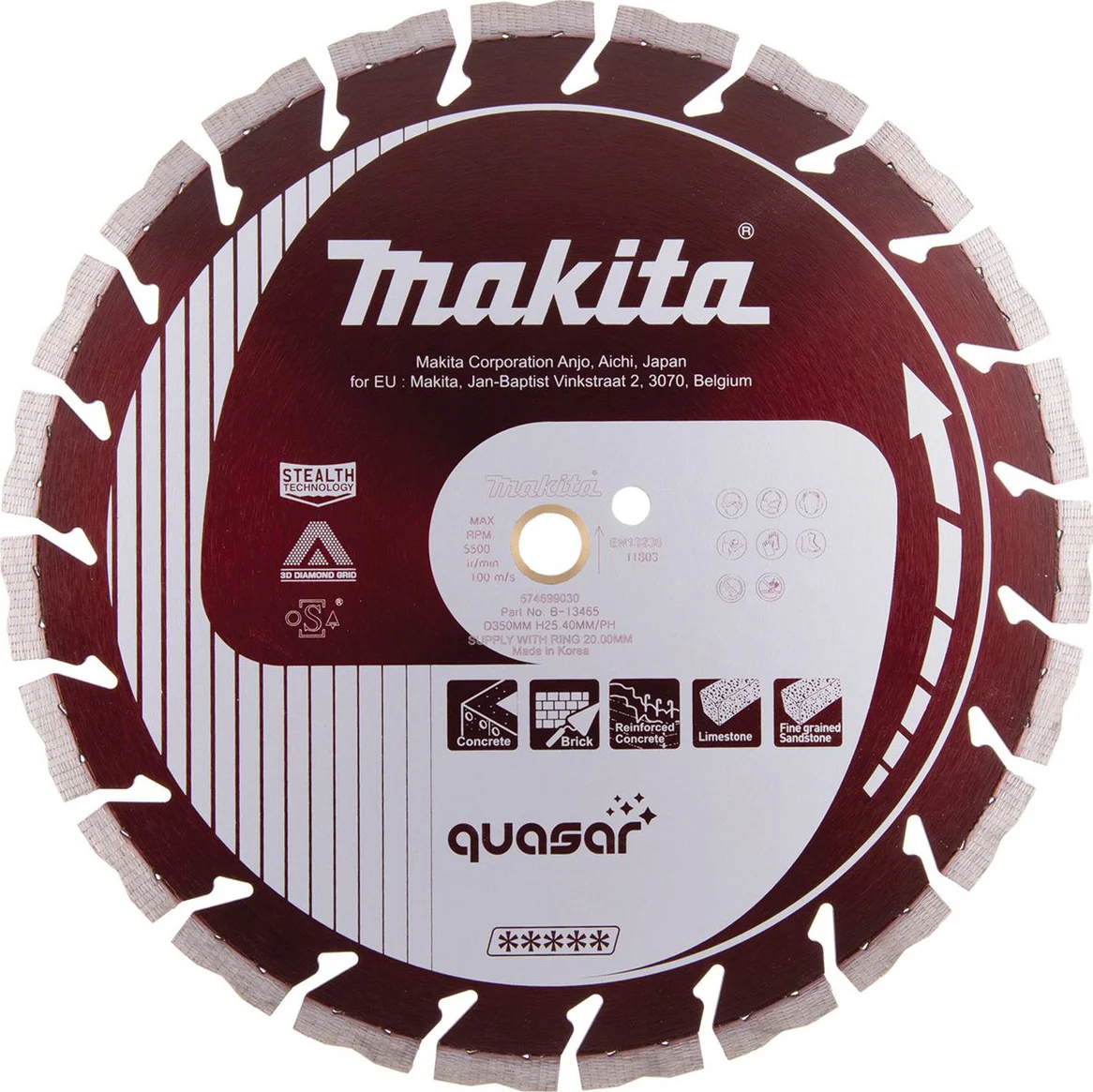 Makita B-13465 Diamantschijf 350x25,4x3,0mm rood