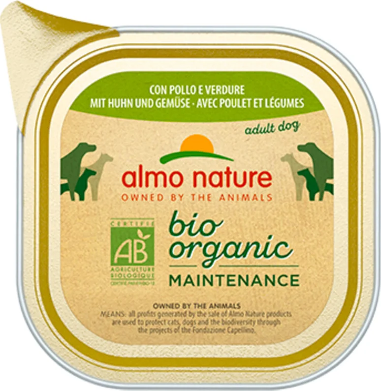 64x Almo Nature Bio Organic Maintenance Hondenvoer Nat Kip & Groenten 100 gr