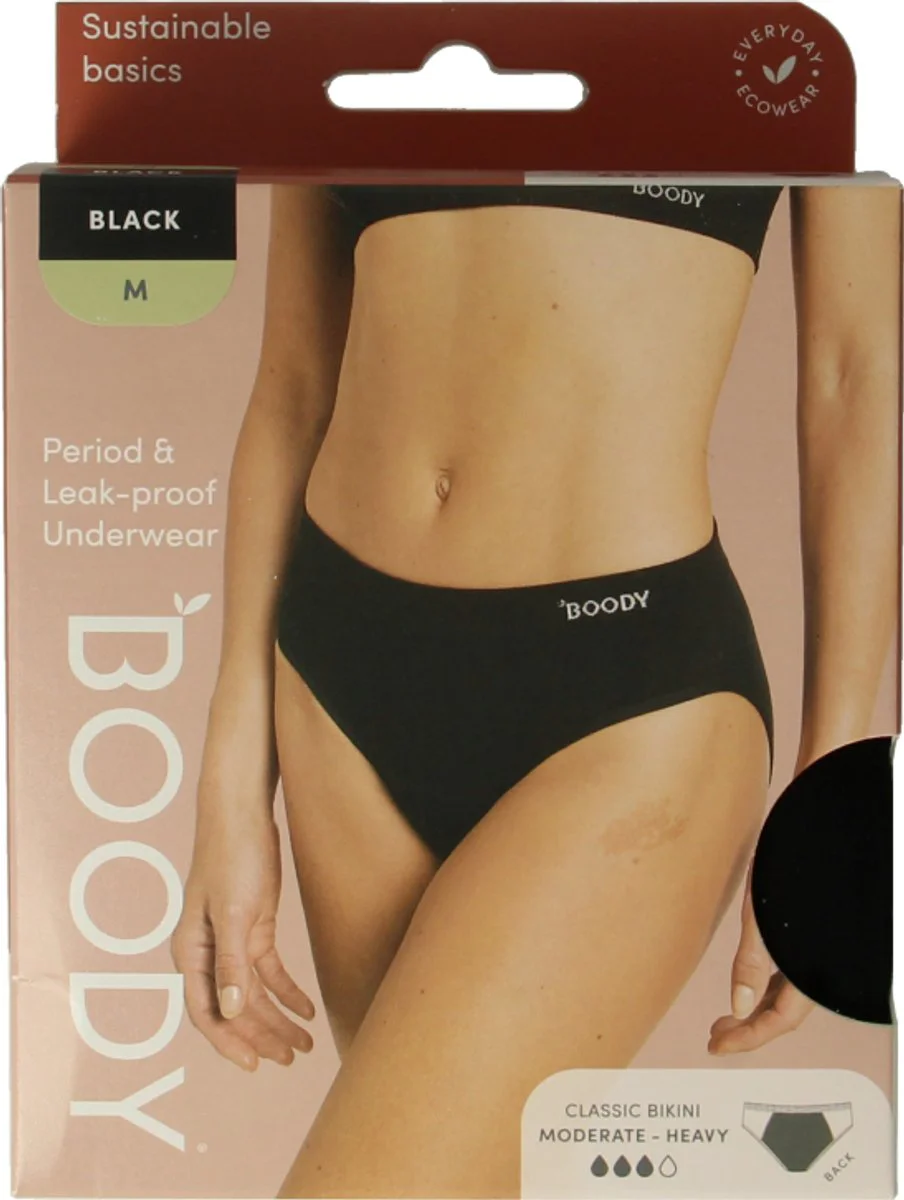 Boody Menstruatieondergoed Bikinislip Zwart Normaal/Hevig Maat M