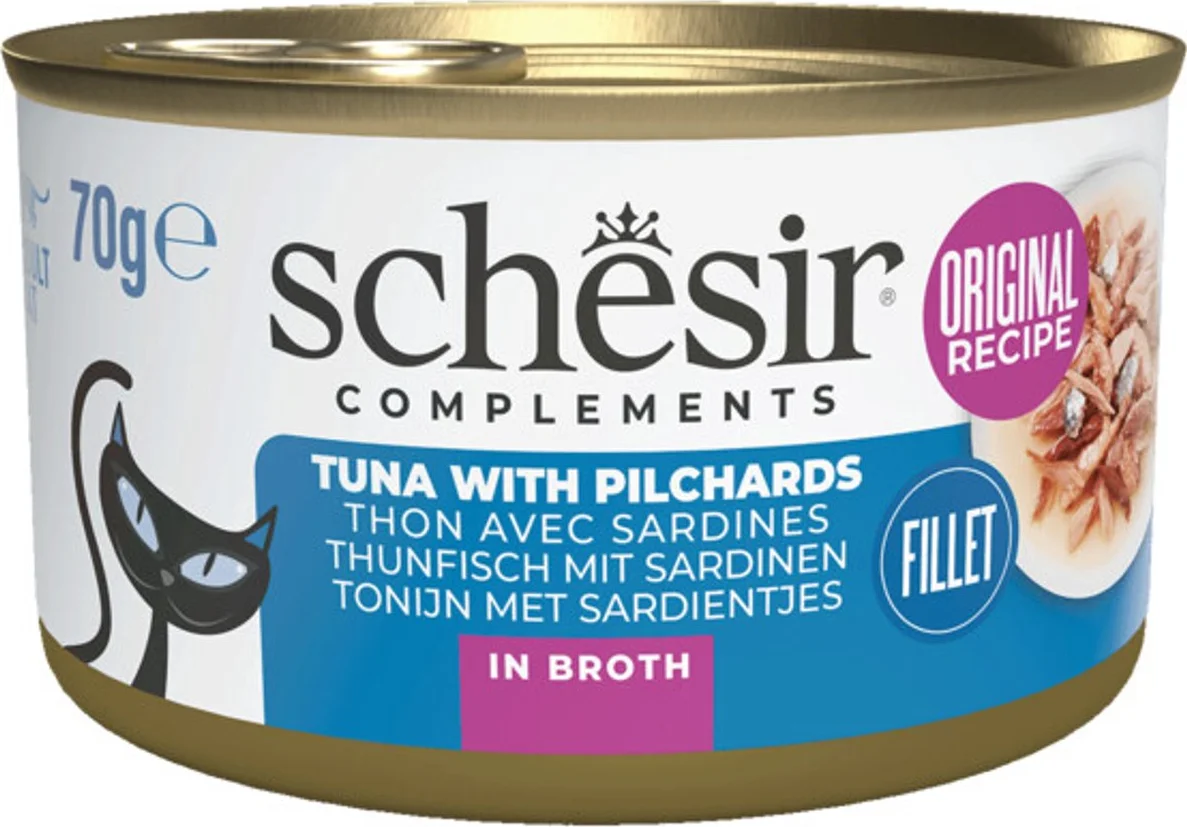 12x Schesir Kattenvoer Gekookte Tonijn en Sardines 70 gr