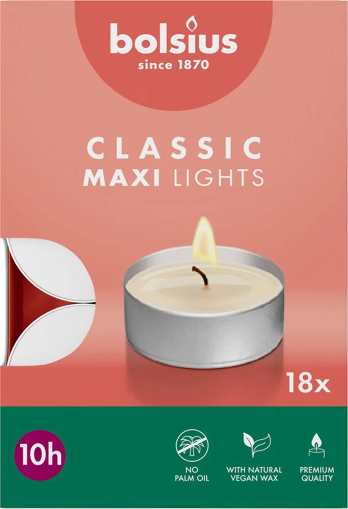 3x Bolsius Theelichten Maxi 10 branduren 18 stuks