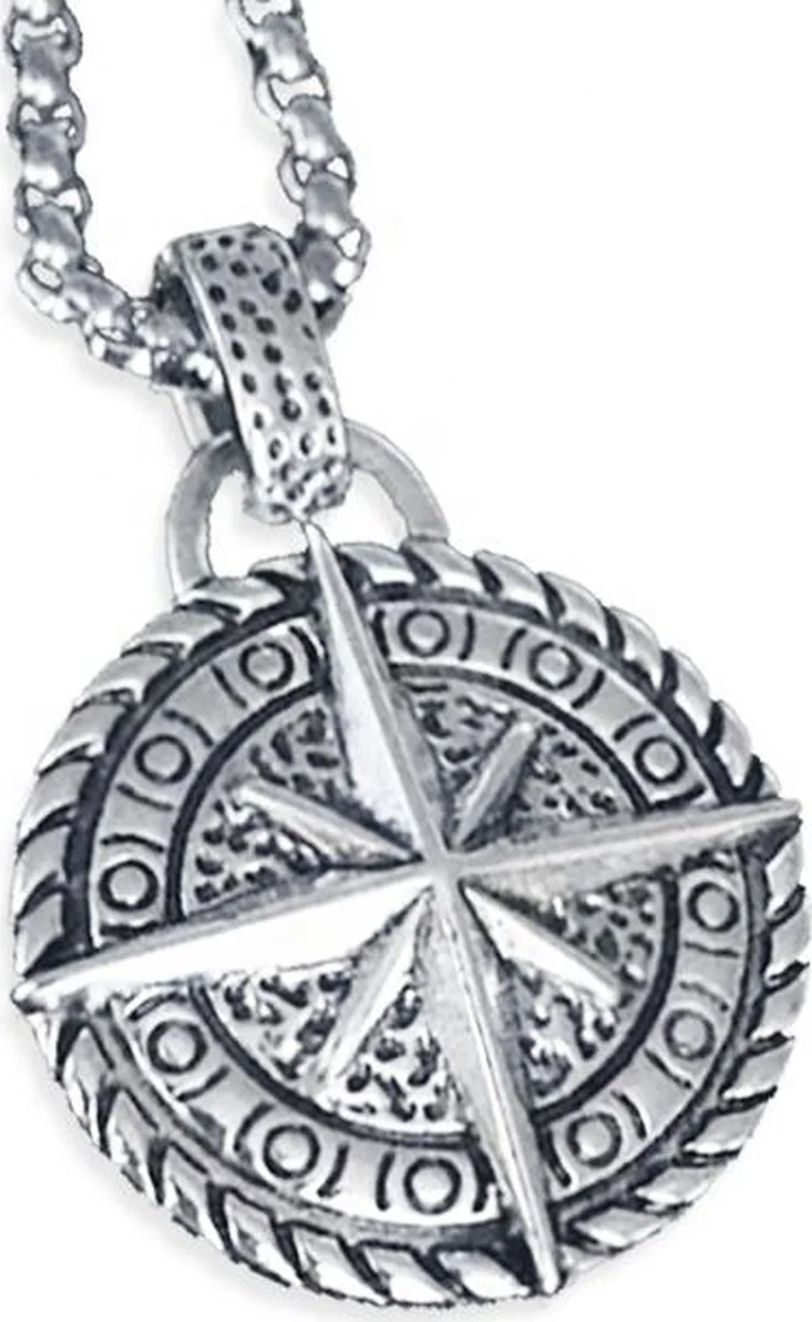 Ketting Heren met Kompas Hanger - Zeevaarder - Zilver Kleurig - Kettingen - Papa Cadeau Voor Mannen - Vaderdag