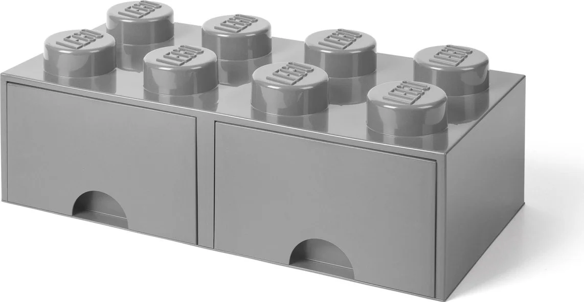 LEGO Steengrijze opslagsteen met 8 noppen en 2 lades