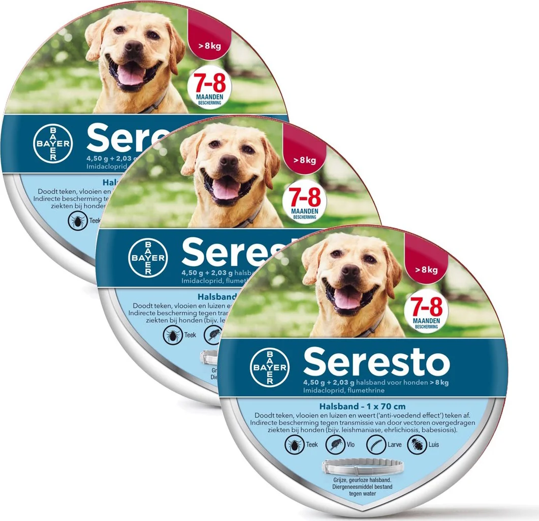 3x Seresto Anti Vlooien en Teken Halsband Hond Vanaf 8 Kg 2-Pack 70 cm