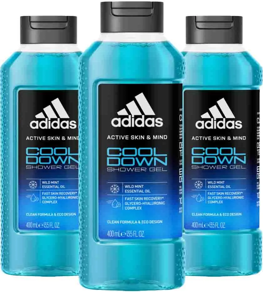 3x Adidas Shower Gel Active Skin & Mind Cool Down 400 ml