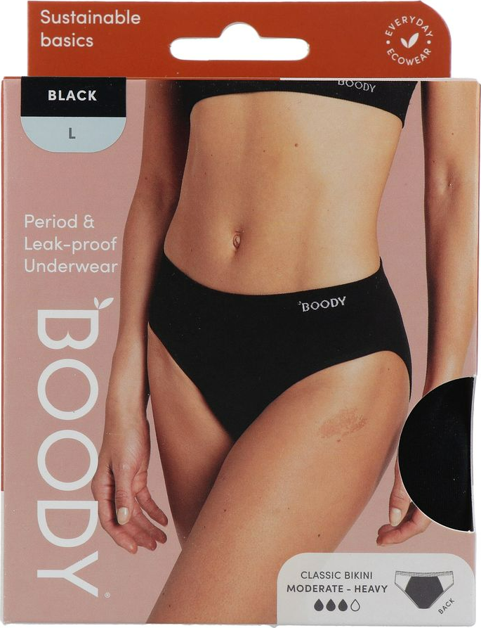 Boody Menstruatieondergoed Bikinislip Zwart Normaal/Hevig Maat L