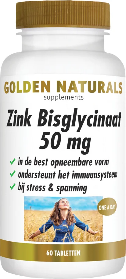 Golden Naturals Zink Bisglycinaat 50mg Vegan 60 tabletten