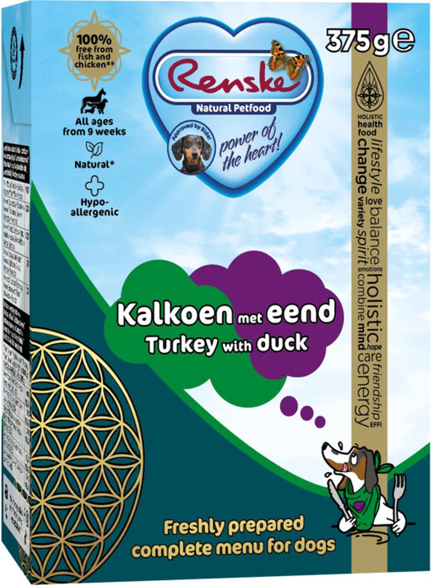 12x Renske Vers Tetra Hondenvoer Nat Kalkoen met Eend 375 gr