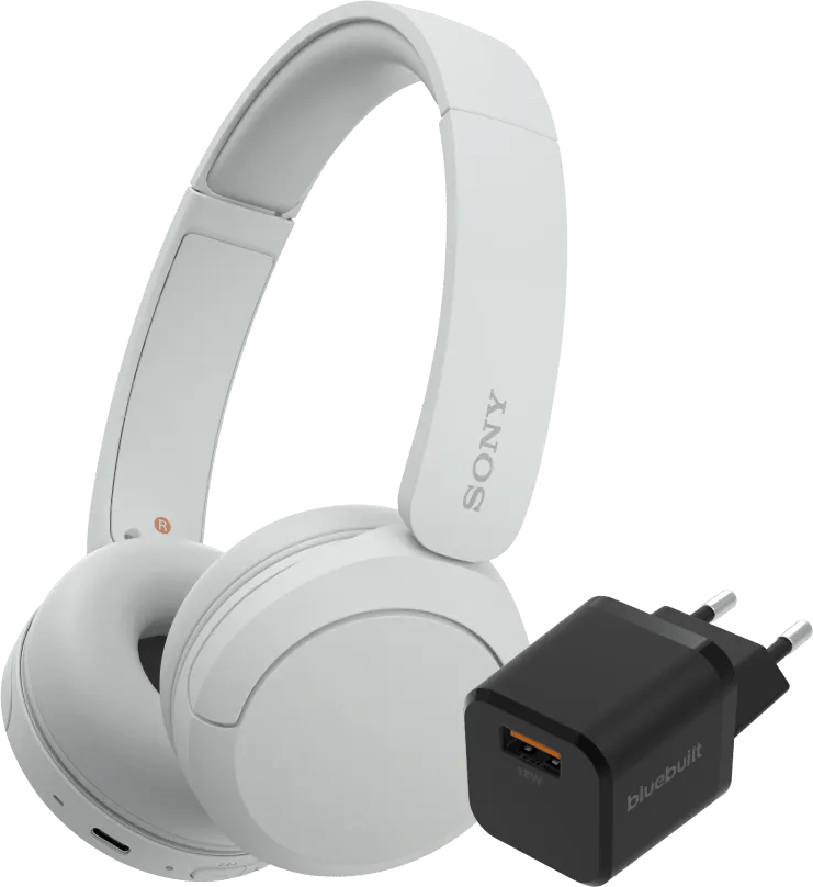 Sony WH-CH520 Wit + BlueBuilt Quick Charge Oplader met Usb A Poort 18W Zwart