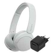 Sony WH-CH520 Wit + BlueBuilt Quick Charge Oplader met Usb A Poort 18W Zwart