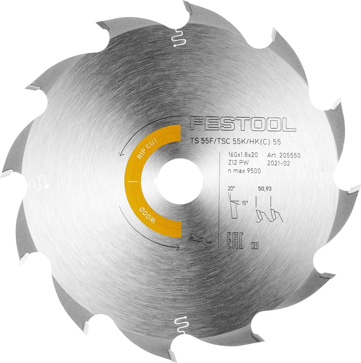 Festool Cirkelzaagblad voor Hout | Wood Rip Cut | Ø 160mm Asgat 20mm 12T - 205550