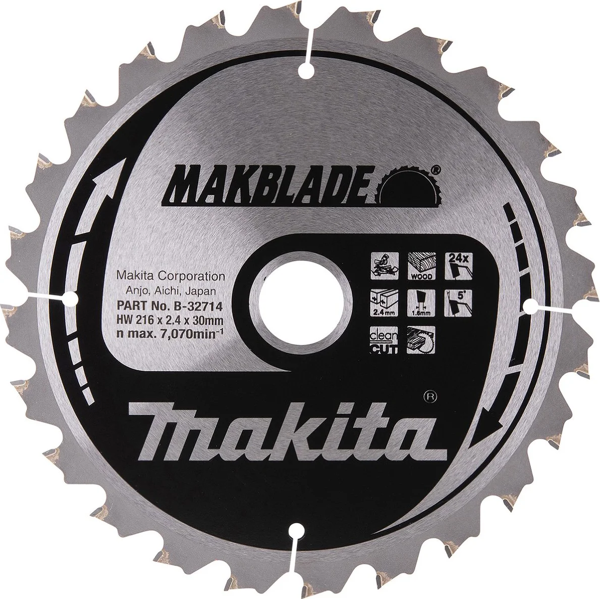 Makita B-32714 Afkortzaagblad Hout | Makblade | 216 x 30 mm | 24-tands