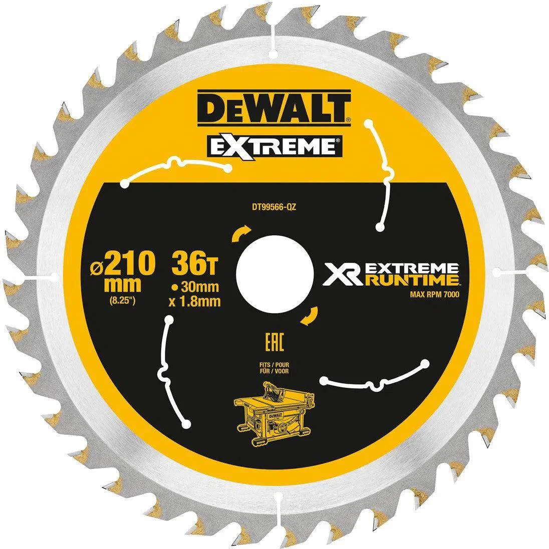 DeWALT Cirkelzaagblad voor Hout | Extreme Runtime | Ø 210mm Asgat 30mm 36T - DT99566-QZ
