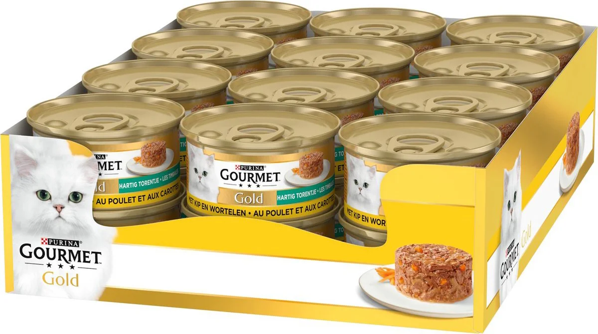 24x Gourmet Gold Kattenvoer Nat Hartig Torentje Kip - Wortel 85 gr