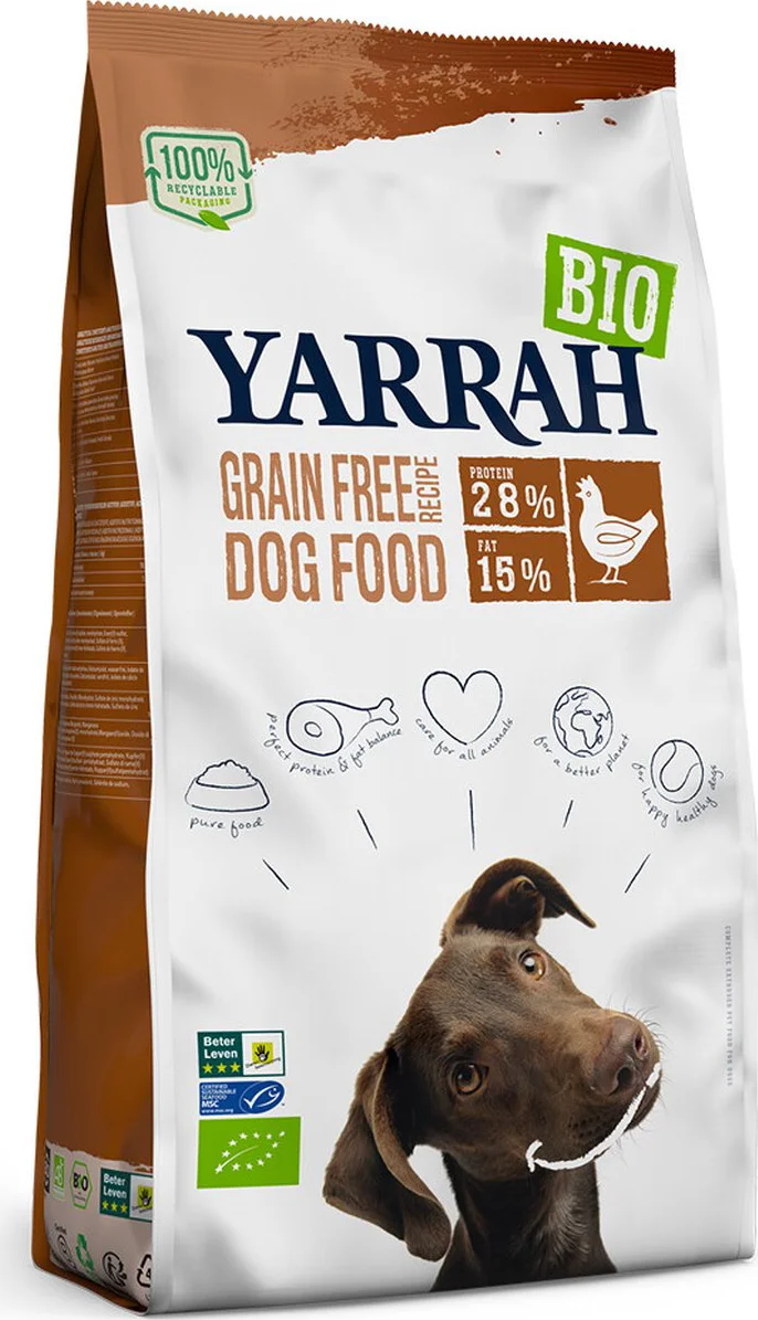 4x Yarrah Bio Hondenvoer Graanvrij Kip & Vis 2 kg