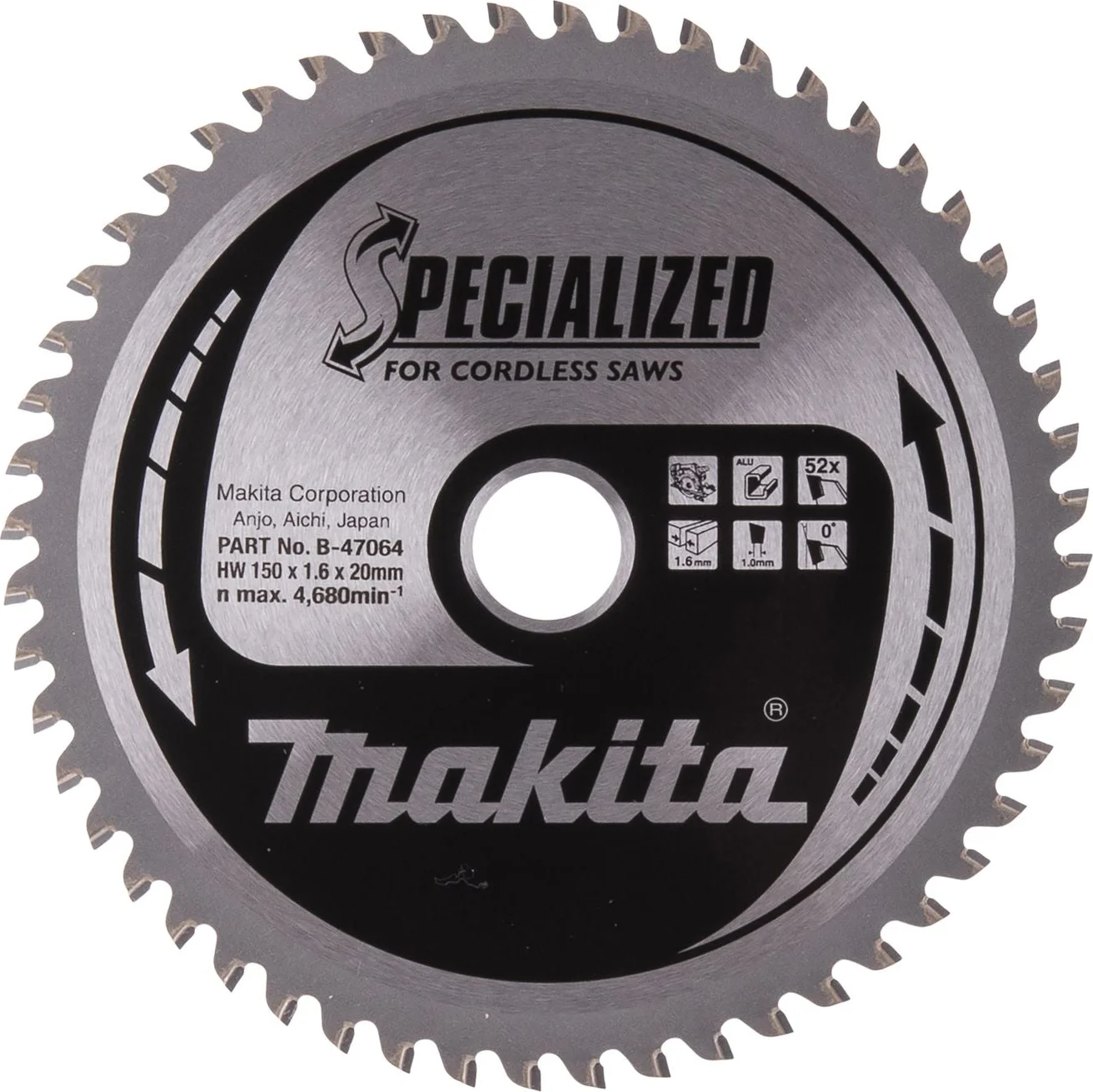 Makita Cirkelzaagblad voor Aluminium | Specialized | Ø 150mm Asgat 20mm 52T - B-47064