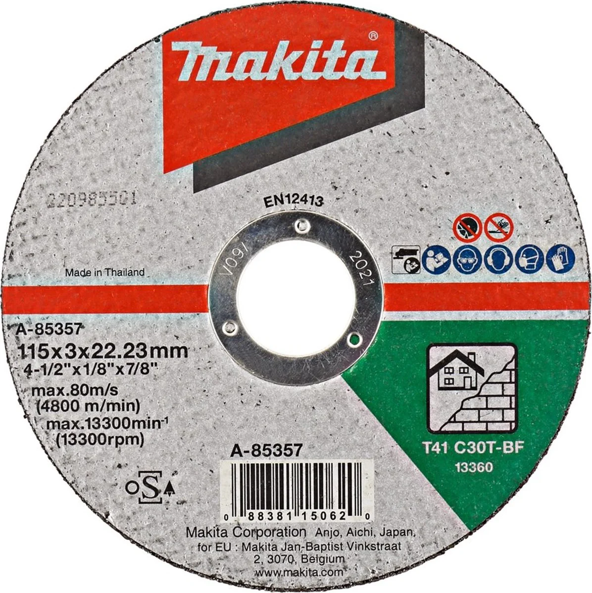 Makita A-85357 Doorslijpschijf Steen | 115 x 22,23 x 3,0 mm