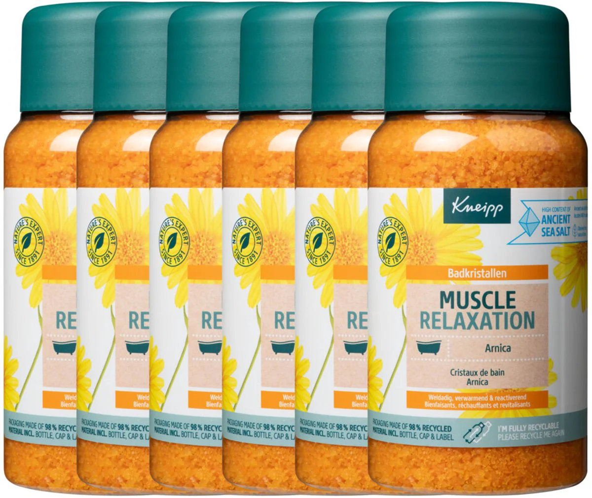 6x Kneipp Badkristallen Arnica Active 600 gr