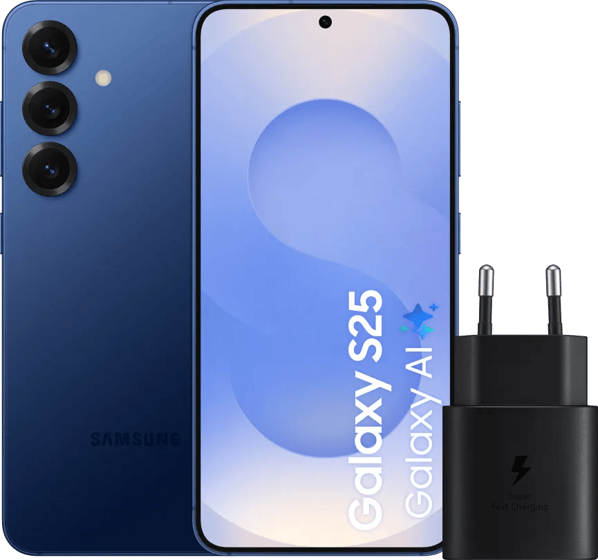 Samsung Galaxy S25 256GB Donkerblauw 5G + Samsung Oplader 25 Watt Zwart