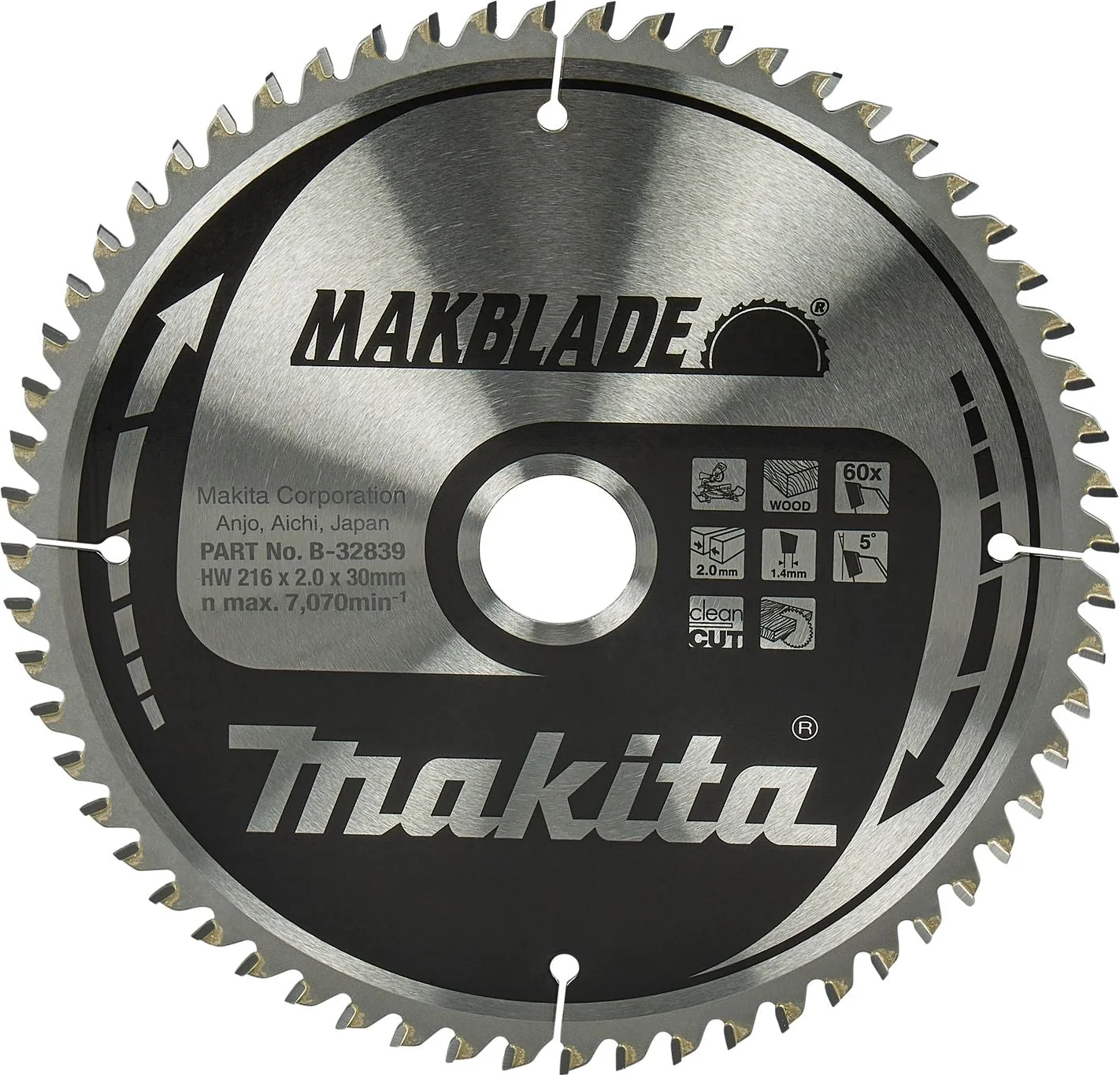Makita Afkortzaagblad voor Hout | Makblade | Ø 216mm Asgat 30mm 60T - B-32839