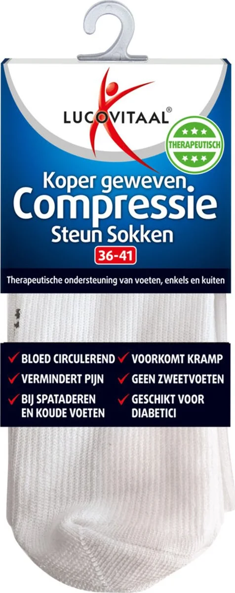 Lucovitaal Compressie Steun Sokken Wit maat 36-41 1 paar