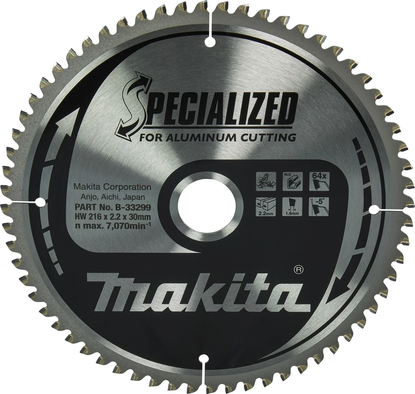 Makita Afkortzaagblad voor Aluminium | Specialized | Ø 216mm Asgat 30mm 64T - B-33299