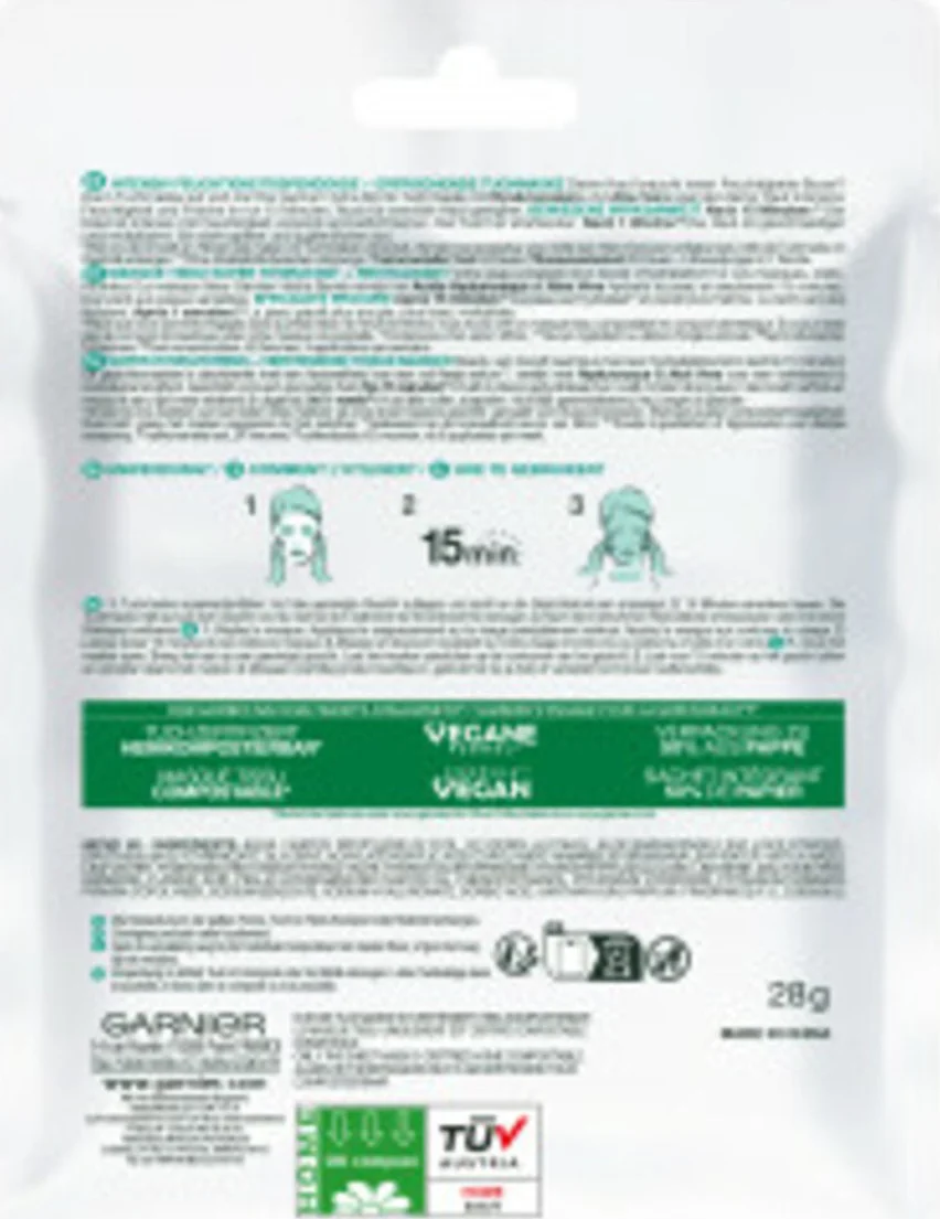 4x Garnier SkinActive Hyaluronzuur Aloë Vera Tissue Gezichtsmasker
