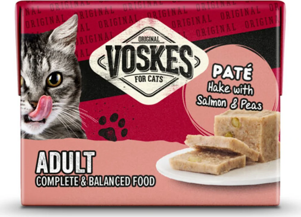8x Voskes Original Paté Adult Heek & Zalm & Erwten 8 x 95 gr