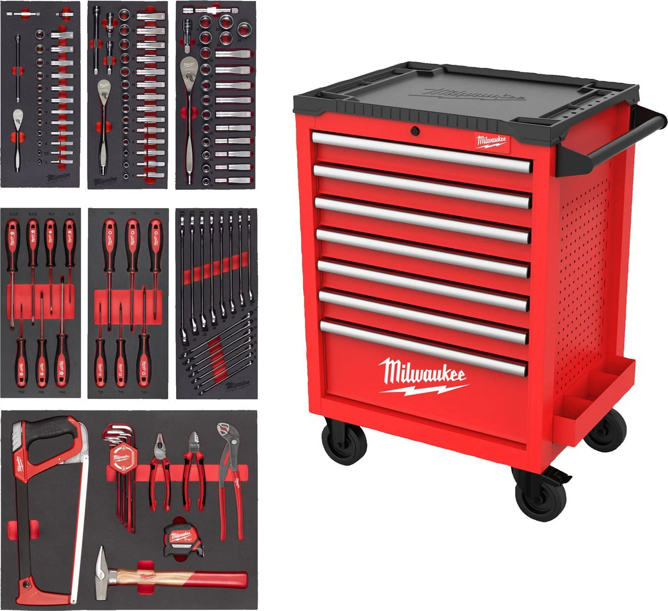 Milwaukee TOOLGUARD™ Gevulde stalen gereedschapswagen rood 69cm universeel 131-delig - 4932499182