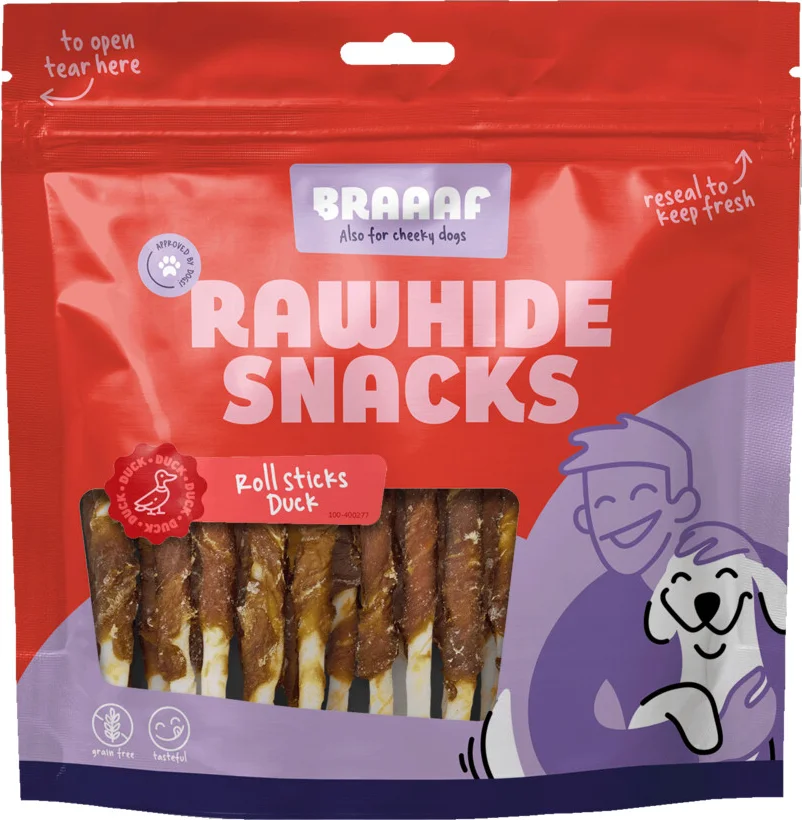 Braaaf Hondensnack Roll Sticks Eend 300 gr