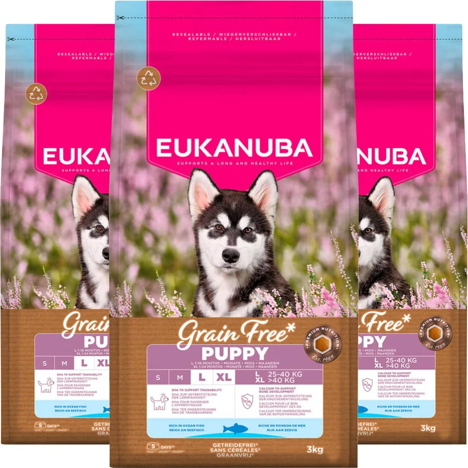 3x Eukanuba Hondenvoer Droog Grain Free Puppy Large Oceaanvis 3 kg
