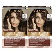 2x L'Oréal Excellence Crème Universal Nudes Permanente Haarkleuring 4U Universeel Middenbruin