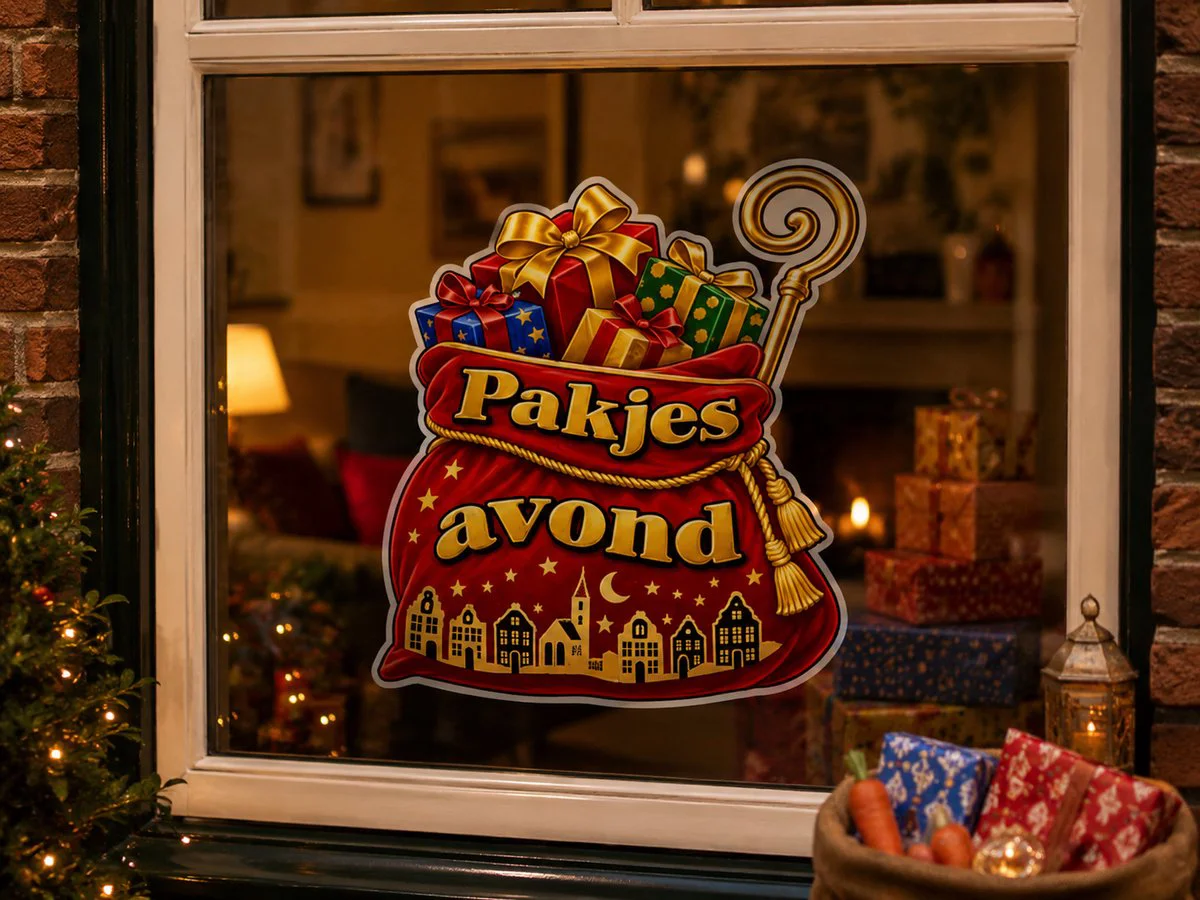Pakjesavond Sinterklaas Sticker – 26,67 x 30 cm