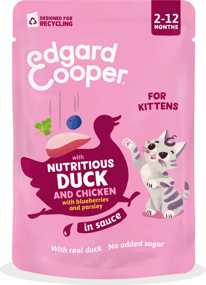 12x Edgard & Cooper Kat Kitten Saus Pouch Eend & Kip 85 gr
