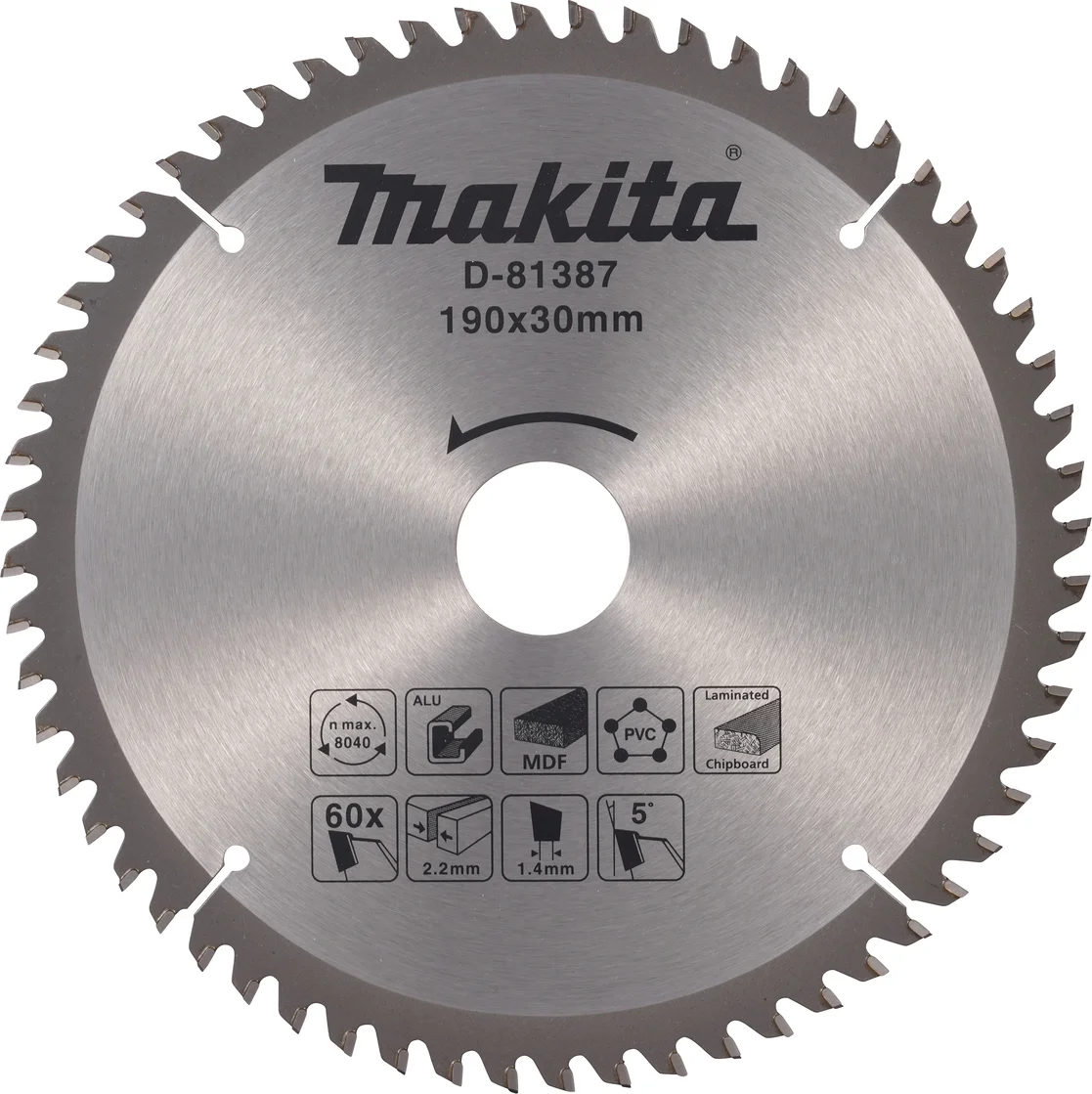 Makita D-81387 Cirkelzaagblad diverse materialen | 190 x 30 mm | 60-tands