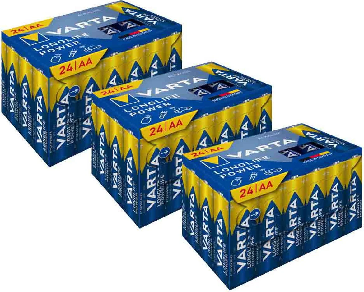 3x Varta Longlife Power AA Cube Pack 24 stuks