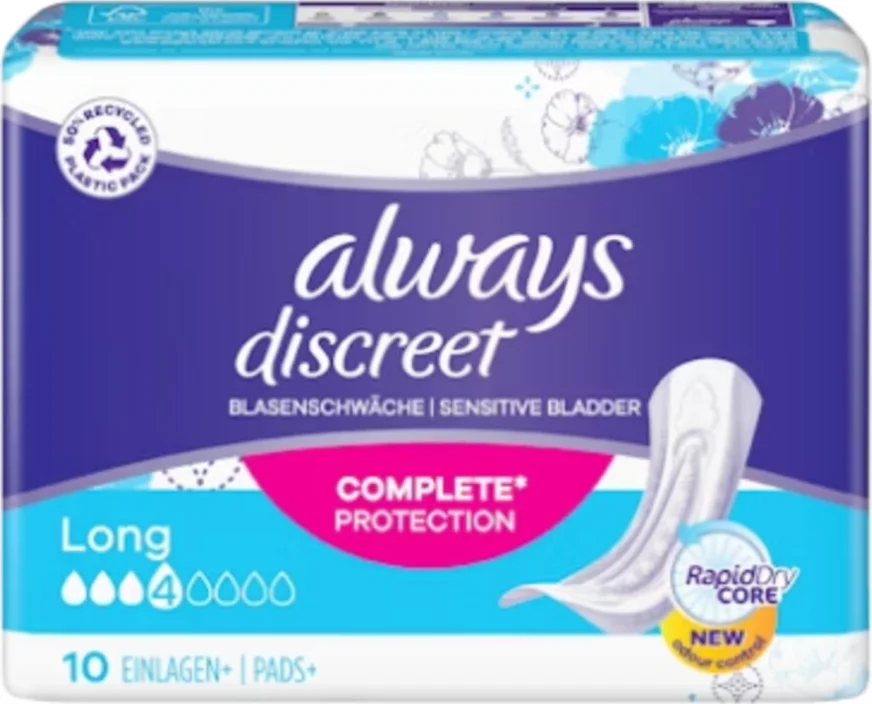 Always Discreet Incontinence Inlegkruisjes Size Long Complete Protection 10 stuks
