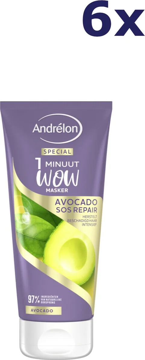 6x Andrélon 1 Minuut Wow Masker Avocado SOS Repair 180 ml