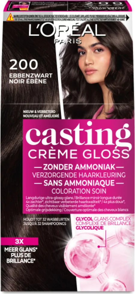 3x L'Oréal Casting Crème Gloss Semi-Permanente Haarkleuring 200 Zeer Donkerbruin