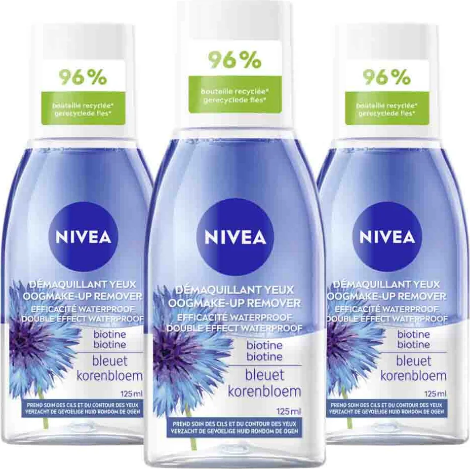 3x NIVEA Oogmake-Up Remover Double Effect Waterproof 125 ml