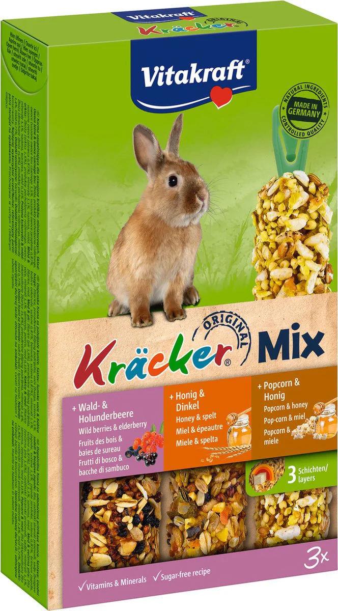 Vitakraft Konijn Kracker Bosbes - Honing - Popcorn 3 stuks