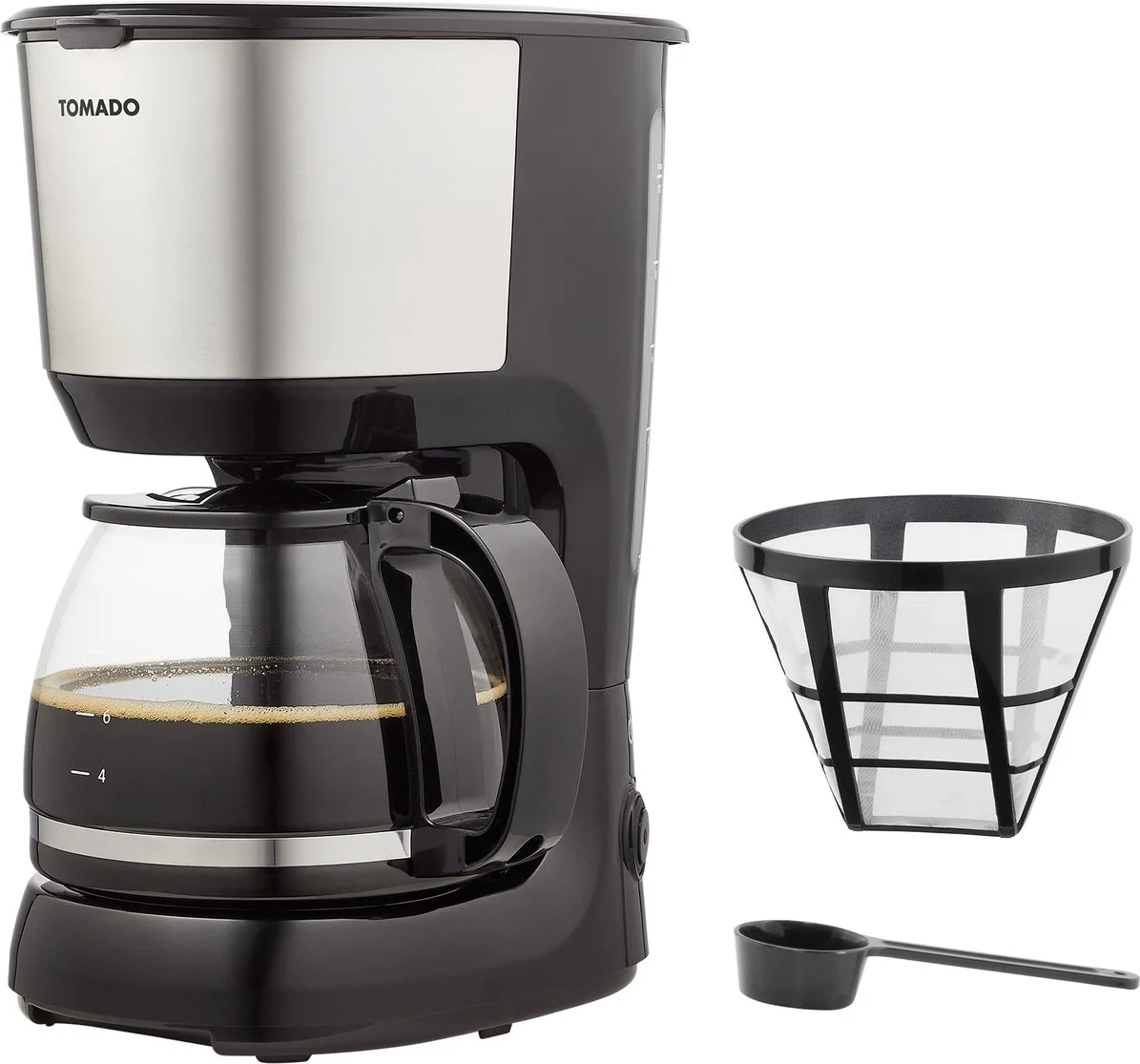 Tomado TCM1201S - Koffiezetapparaat - Filterkoffie - Warmhoudfunctie - Herbruikbaar filter - 10 koppen - Zwart/rvs