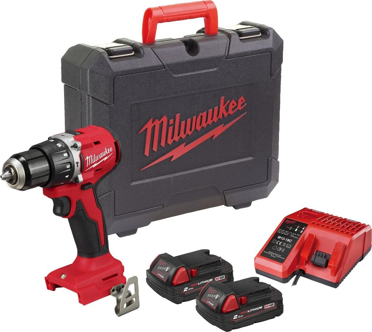 Milwaukee M18 BLPDRC-202C Compacte accu klop-/schroefboormachine 18V 2.0Ah in koffer - 4933492822