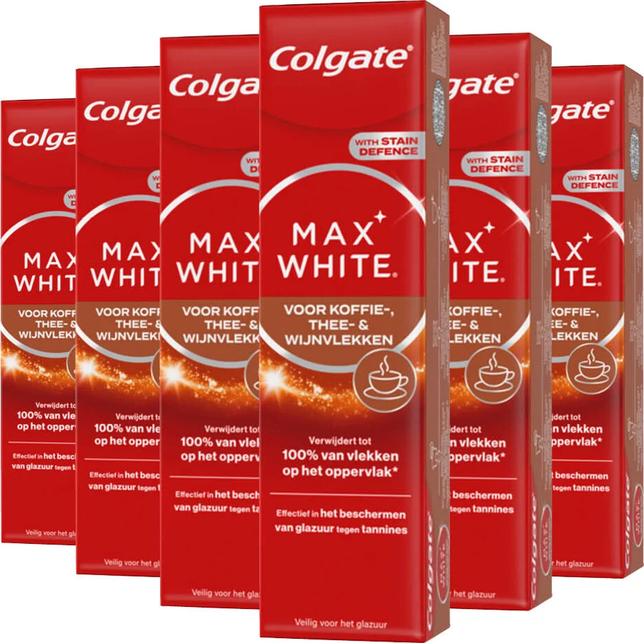 6x Colgate Tandpasta Max White For Coffee, Tea & Wine 75 ml