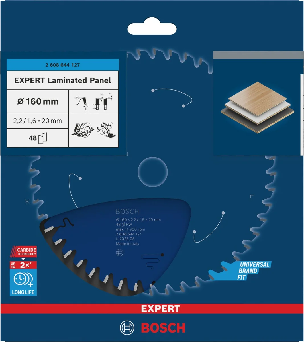 Bosch Professional Cirkelzaagblad EXPERT Laminated Panel | Ø 160 x 2,2 x 20mm 48T - 2608644127