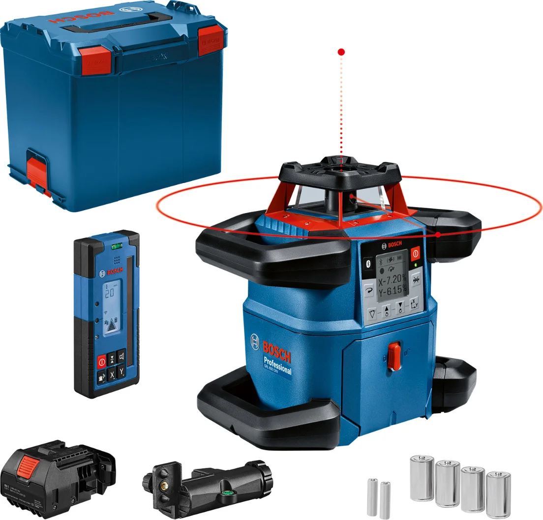 Bosch Professional GRL 600 CHV Accu rotatielaser rood + LR 60 laserontvanger 18V Basic Body met batterijen in L-Boxx - 0601061F01