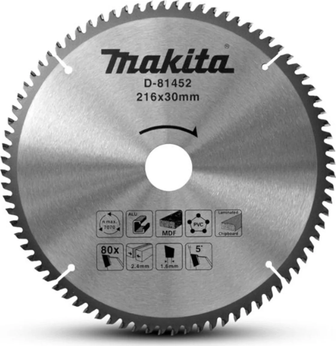 Makita D-81452 Afkortzaagblad diverse materialen | 216 x 30 mm | 80-tands