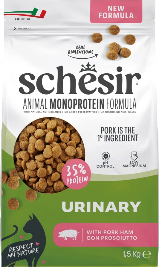 6x Schesir Monoproteïne Kattenvoer Droog Urinary Ham 1,5 kg