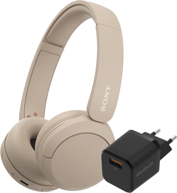 Sony WH-CH520 Crème + BlueBuilt Quick Charge Oplader met Usb A Poort 18W Zwart