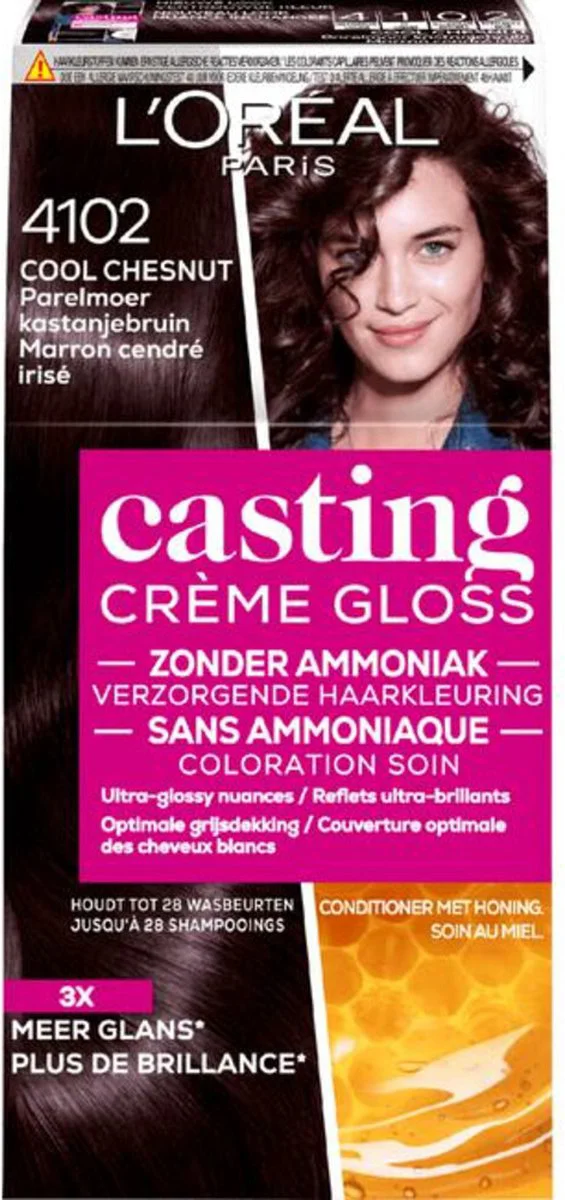 3x L'Oréal Casting Crème Gloss Semi-Permanente Haarkleuring 4102 Parelmoer Kastanjebruin
